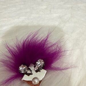 Authentic Fendi Purple Fur Crystal and Pearl Brooch